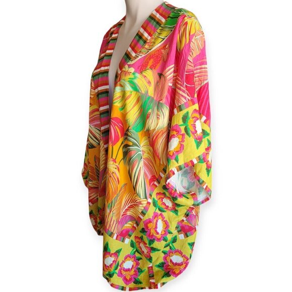 Rachel Roy Linen Rayon Kimono Cover-Up Tropical OS - Picture 2 of 14